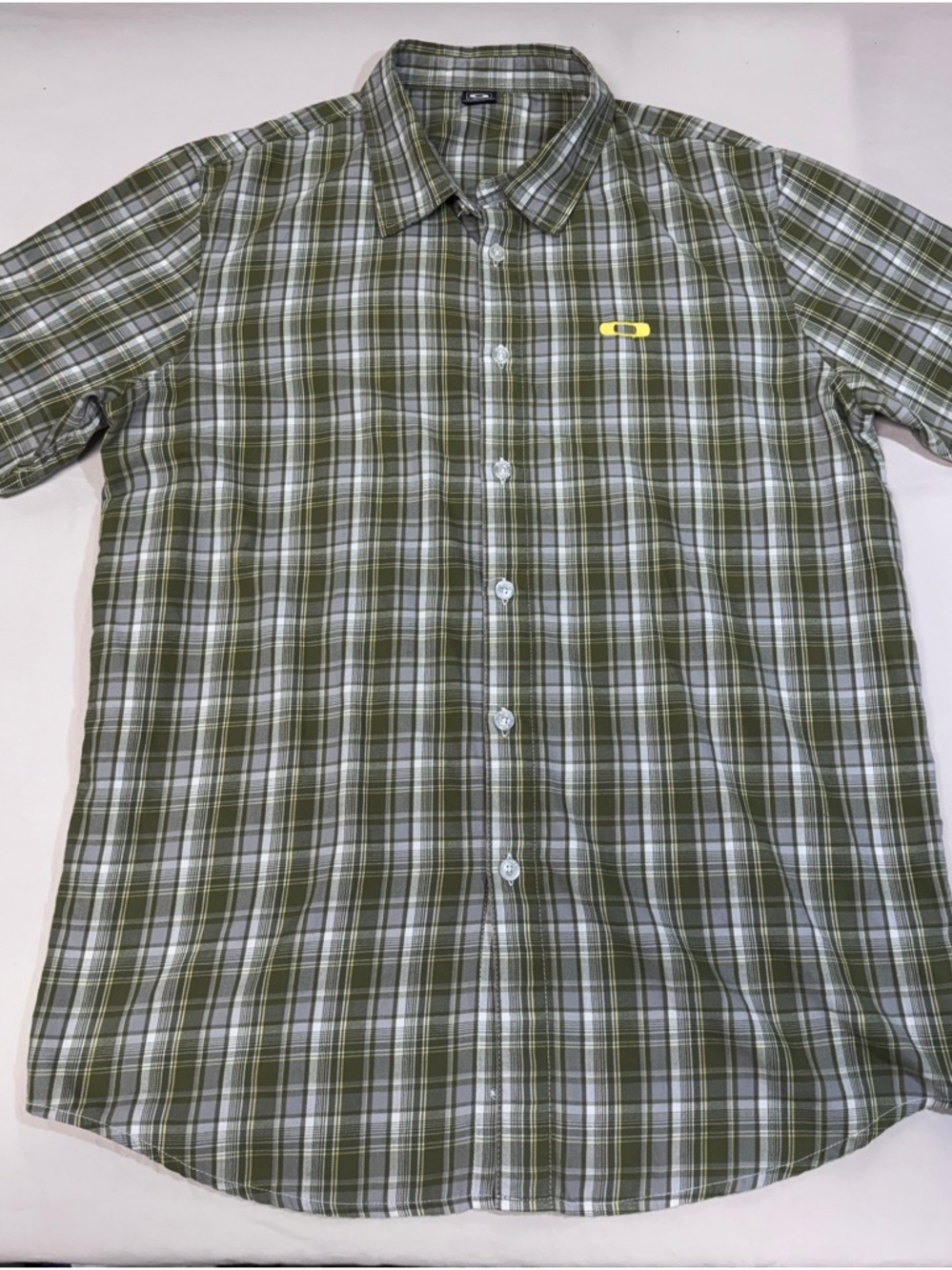 Oakley Square O Button Shirt Mens M Short Sleeve Cotton Blend Embroidered